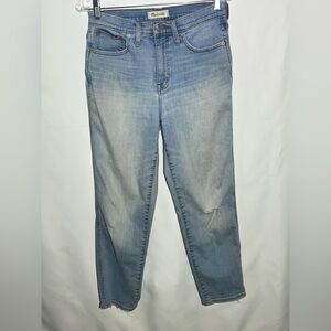 Madewell Stovepipe Jeans Size 28 Light Wash High Rise Straight Leg Raw Hem